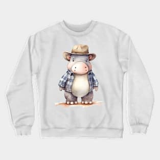 Hippopotamus Wearing a Cowboy Hat Crewneck Sweatshirt